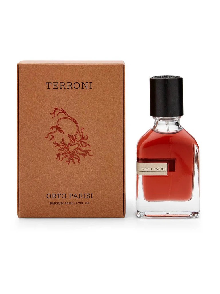 Close up of Orto Parisi Terroni Parfum highlighting premium cap and craftsmanship.